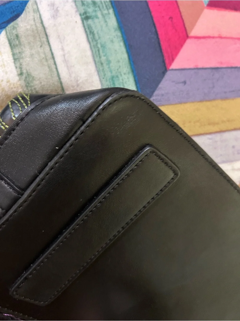 Black Glossy Multicolor Stitch Tote Bag